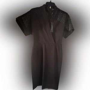Donna Karan little black dress with lace shoulders